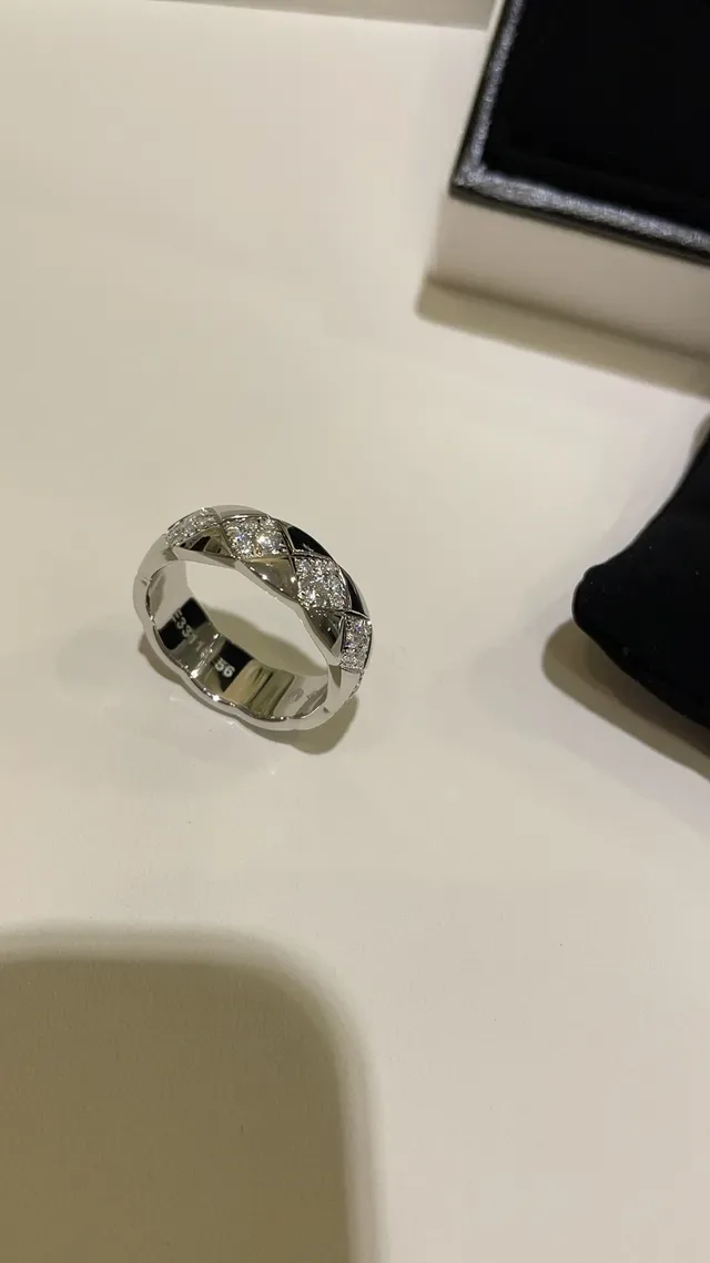 Chanel Coco Crush Quilted Diamond Pavé Wide Band Ring 8