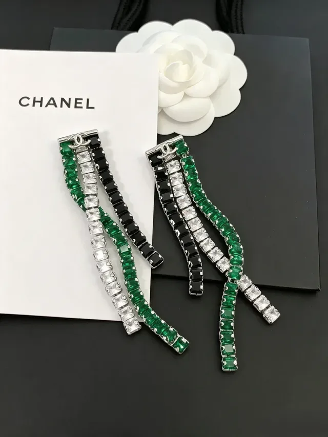 Chanel Color-Block Crystal Linear Drop Earrings 5