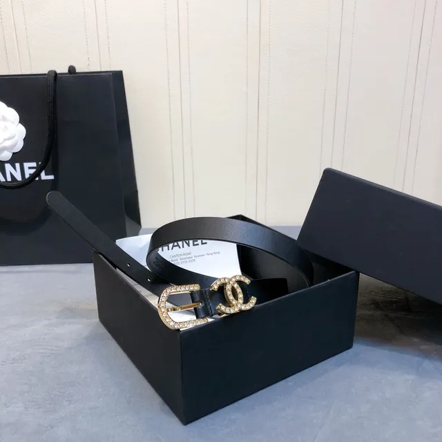 Chanel Crystal-Embellished CC Belt Black Leather Belt 2