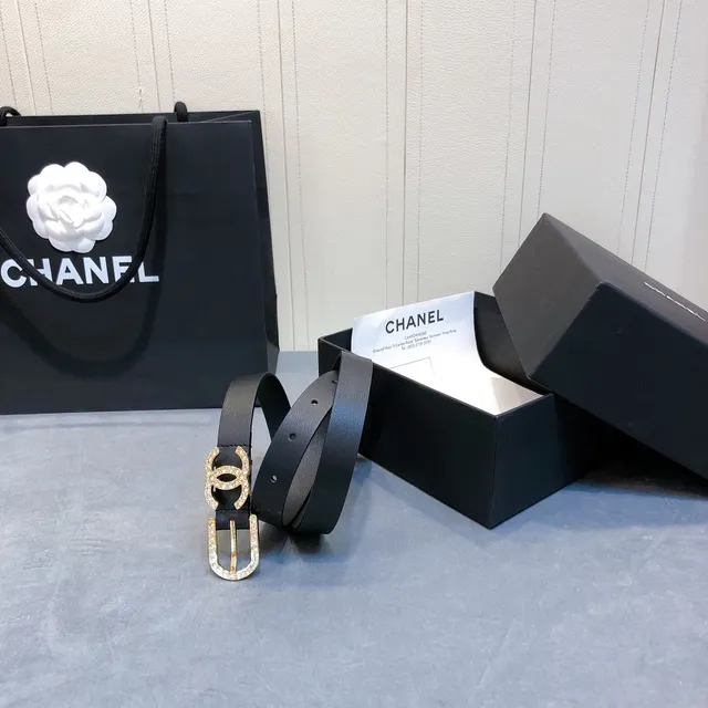 Chanel Crystal-Embellished CC Belt Black Leather Belt 3