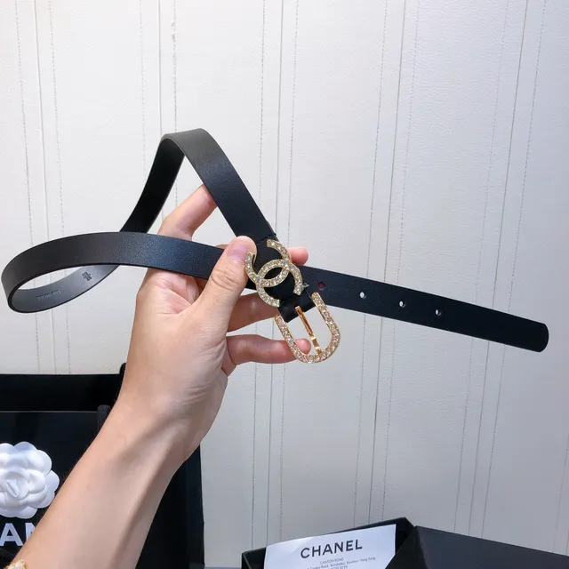 Chanel Crystal-Embellished CC Belt Black Leather Belt 4