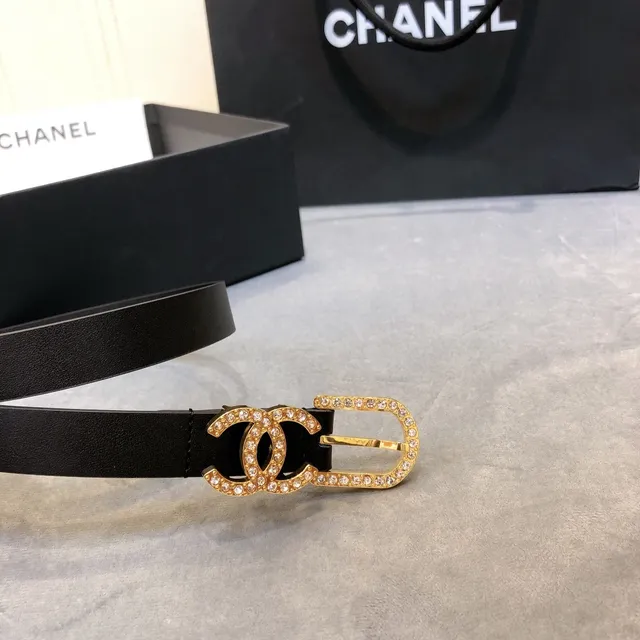 Chanel Crystal-Embellished CC Belt Black Leather Belt 5