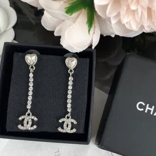 Chanel Crystal Heart and CC Logo Drop Earrings