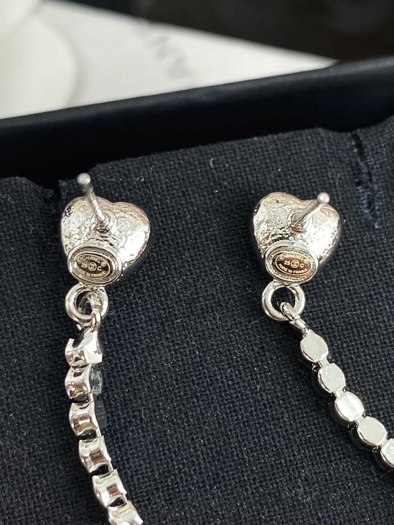 Chanel Crystal Heart and CC Logo Drop Earrings 2