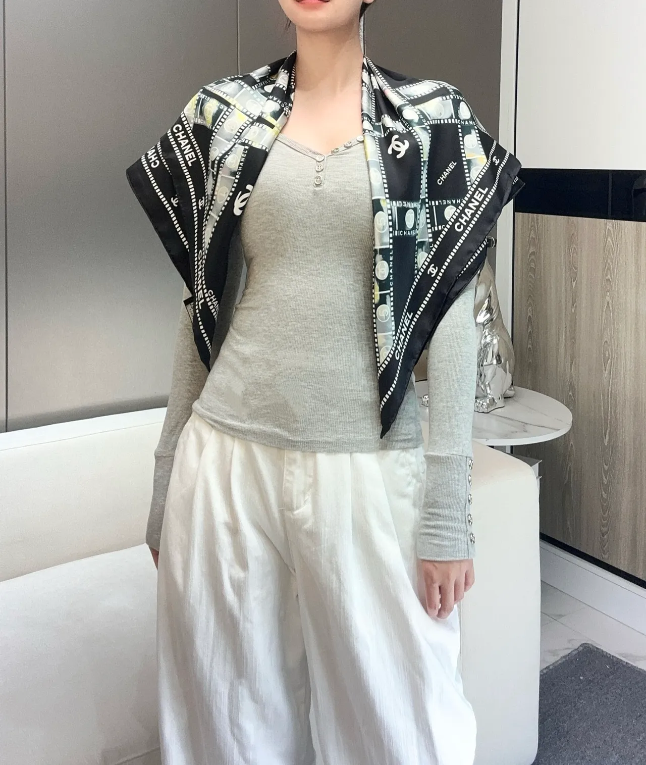 Chanel Filmstrip Print Silk Scarf 9