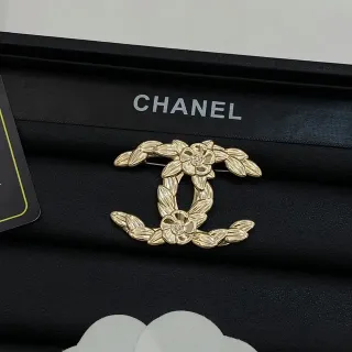 Chanel Floral CC Logo Gold-Tone Crystal Brooch