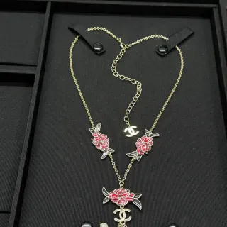 Chanel Floral Enamel and Pearl Necklace