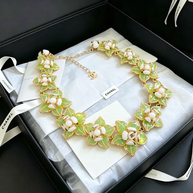 Chanel Floral Enamel and Pearl Statement Necklace 3