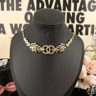 Chanel Gold Beige Metal Pavé Crystal Embellishment Necklace