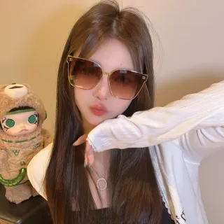 Chanel Gold Brown Oversized Square Frame Metal Sunglasses