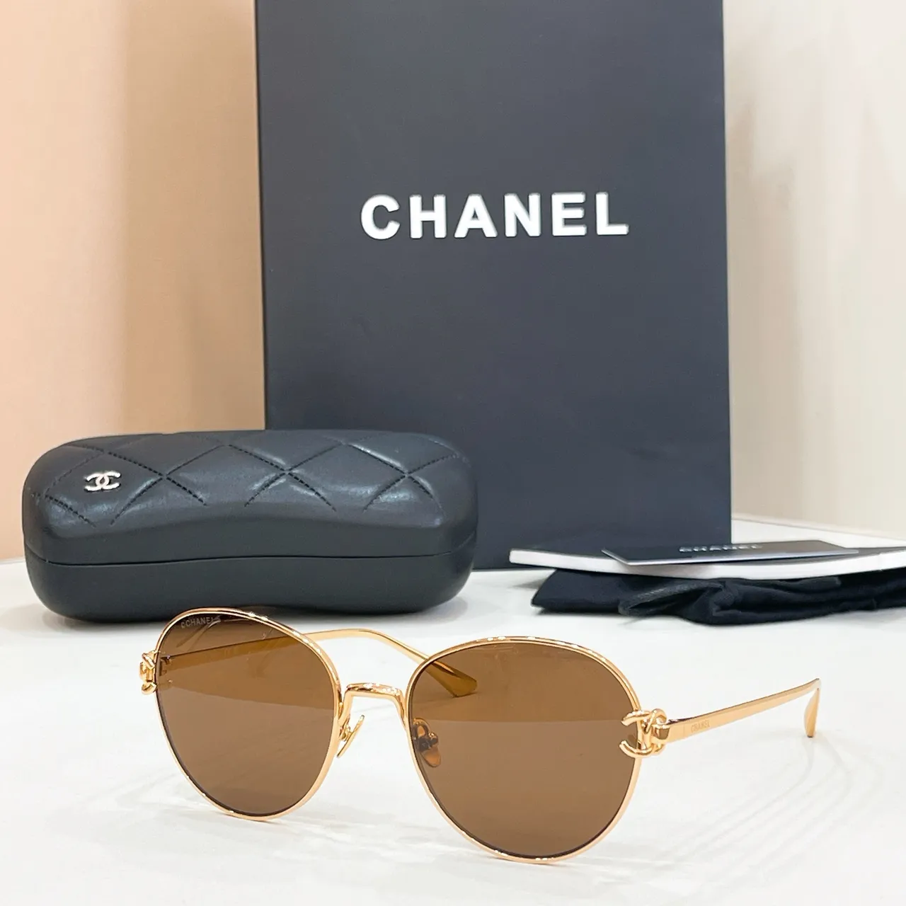 Chanel Gold Round Thin Metal Frame Finish Optical Glasses 2