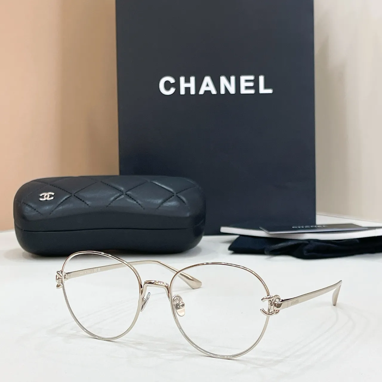 Chanel Gold Round Thin Metal Frame Finish Optical Glasses 6