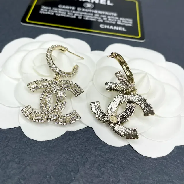 Chanel Gold Silver Interlocking CC Logo Baguette Crystal Pavé Earrings 7