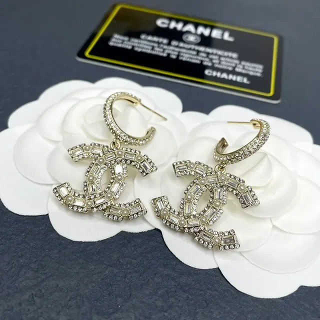 Chanel Gold Silver Interlocking CC Logo Baguette Crystal Pavé Earrings 8