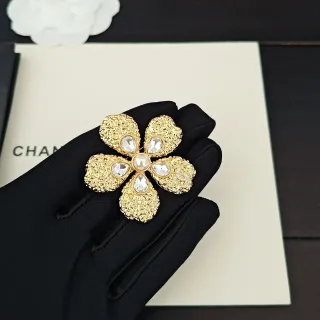 Chanel Gold-Tone Crystal and Pearl Camellia Brooch