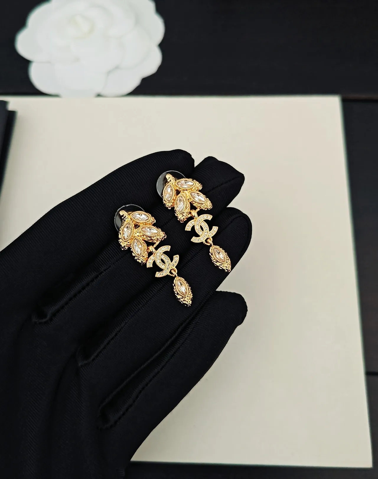 Chanel Gold Transparent Metal Crystal-Embellished Earrings 4