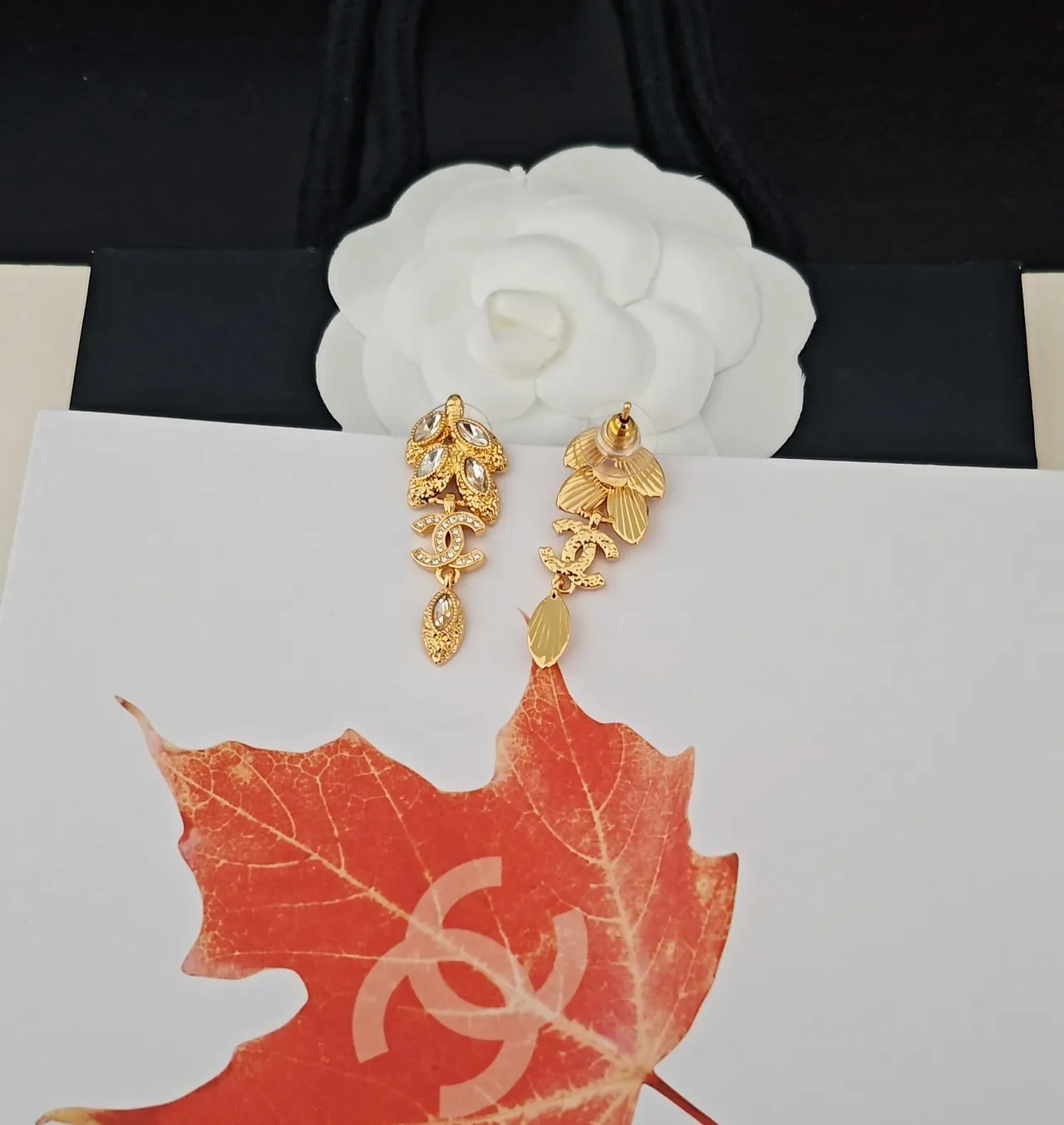 Chanel Gold Transparent Metal Crystal-Embellished Earrings 5