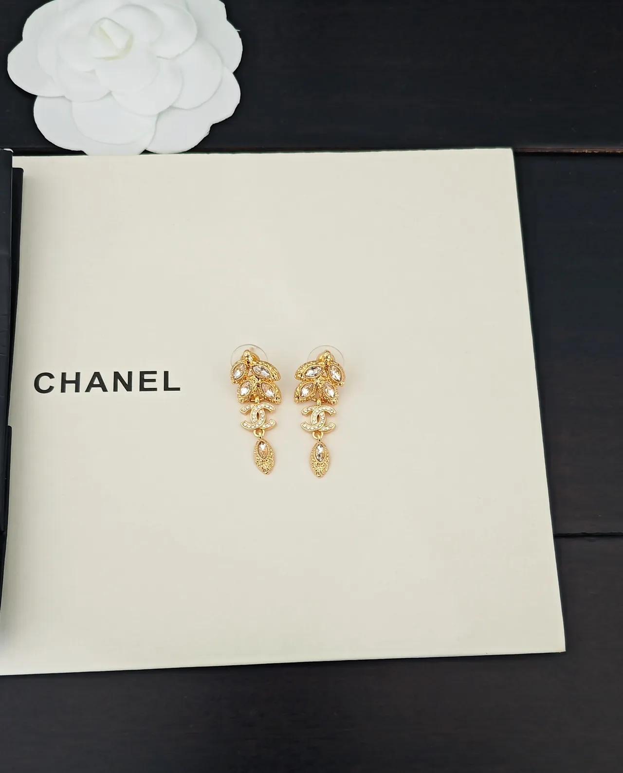 Chanel Gold Transparent Metal Crystal-Embellished Earrings 2