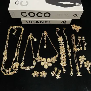 Chanel Gold White Crystal-Embellished Necklace
