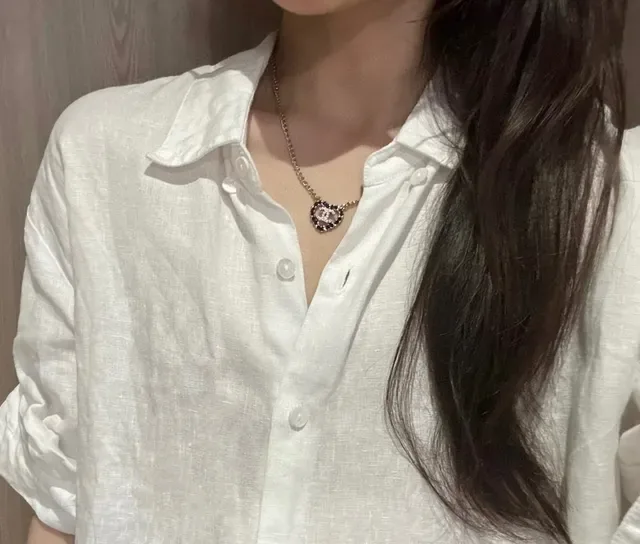 Chanel Pendentif Cœur Or Noir Interlocking CC Logo Collier 5