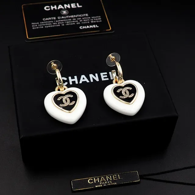 Chanel Heart-Shaped Enamel CC Logo Earrings 2