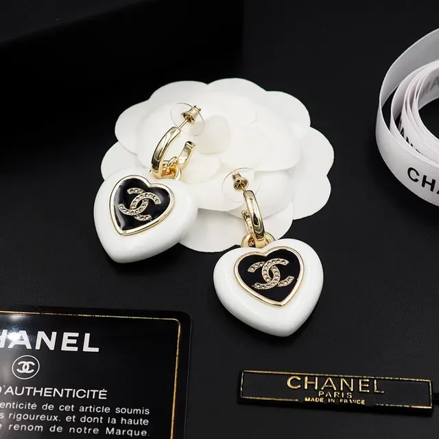 Chanel Heart-Shaped Enamel CC Logo Earrings 3