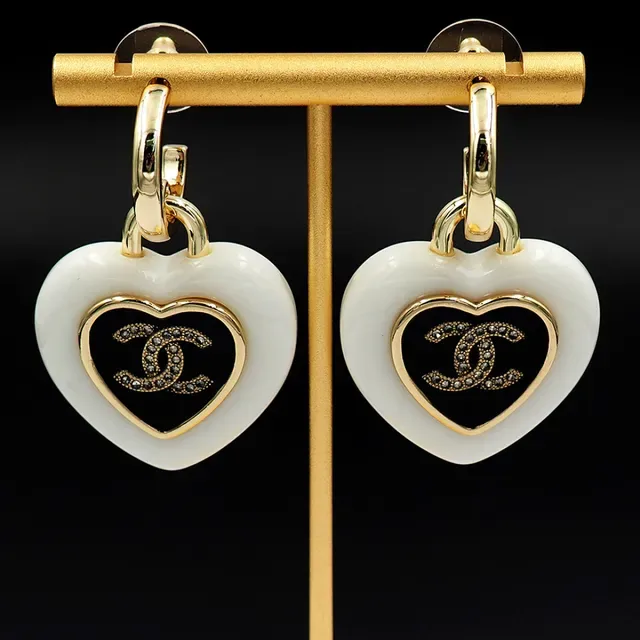 Chanel Heart-Shaped Enamel CC Logo Earrings 5