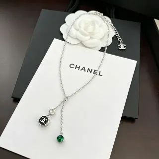 Chanel लारियट Silver Green Chain Y-Drop डिज़ाइन नेकलेस