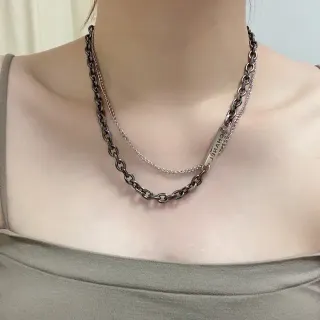 Chanel Layered Gunmetal and Silver Chain Necklace