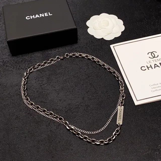 Chanel Layered Gunmetal and Silver Chain Necklace 2
