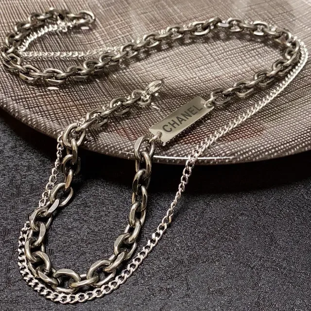 Chanel Layered Gunmetal and Silver Chain Necklace 3