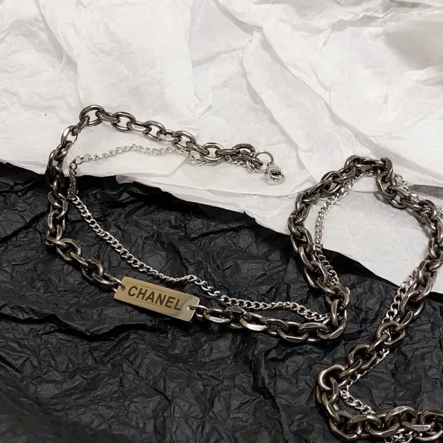 Chanel Layered Gunmetal and Silver Chain Necklace 5