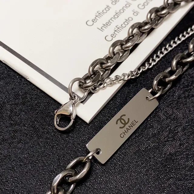 Chanel Layered Gunmetal and Silver Chain Necklace 6