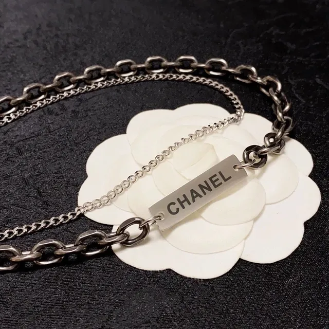 Chanel Layered Gunmetal and Silver Chain Necklace 7