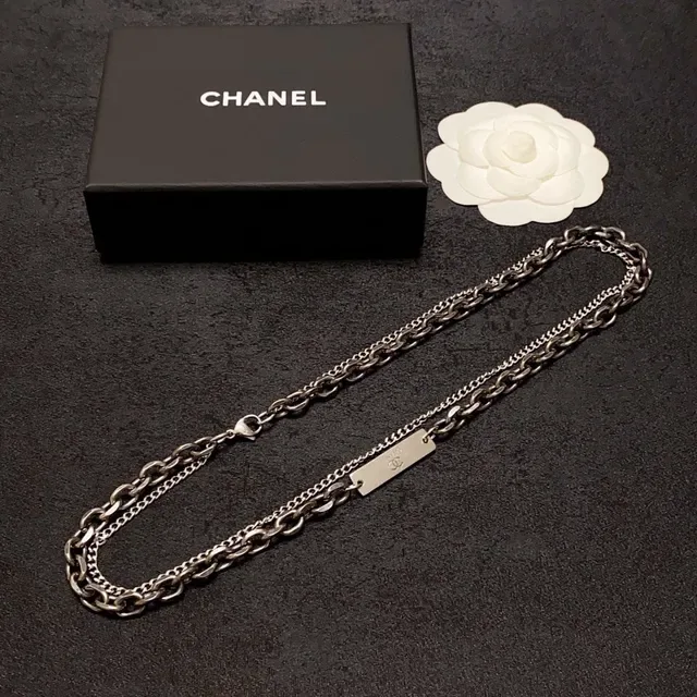 Chanel Layered Gunmetal and Silver Chain Necklace 8