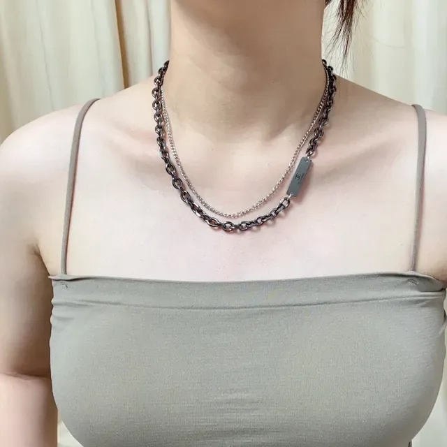 Chanel Layered Gunmetal and Silver Chain Necklace 9