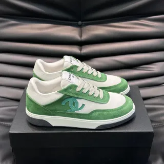 Chanel Lifestyle Sneaker Green White Low-Top Suede-and-Leather Panelled Lifestyle Sneakers