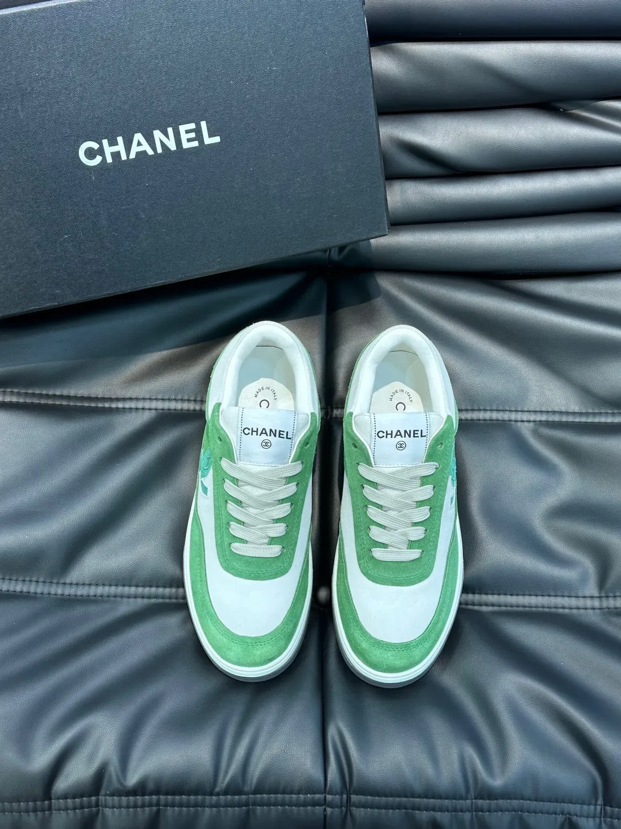 Chanel Lifestyle Sneaker Green White Low-Top Suede-and-Leather Panelled Lifestyle Sneakers 2