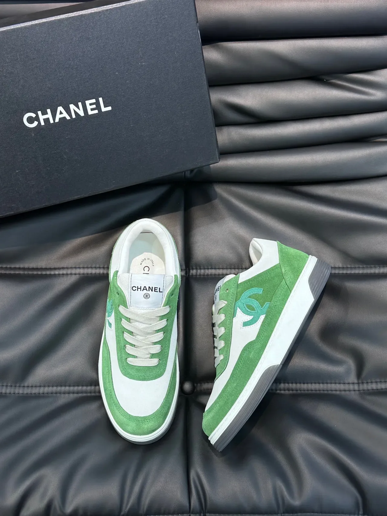 Chanel Lifestyle Sneaker Green White Low-Top Suede-and-Leather Panelled Lifestyle Sneakers 3