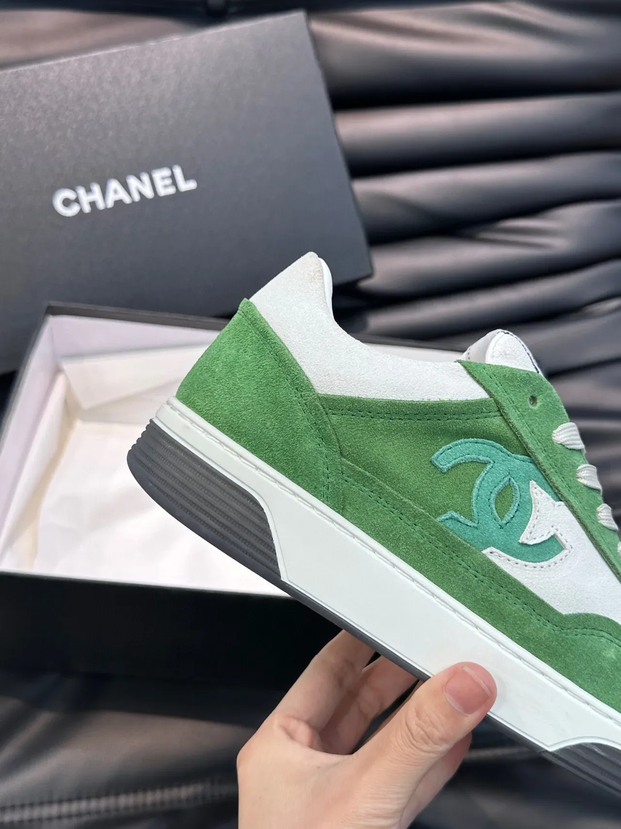 Chanel Lifestyle Sneaker Green White Low-Top Suede-and-Leather Panelled Lifestyle Sneakers 6