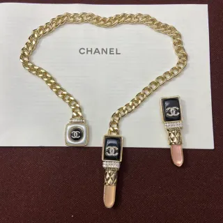 Chanel 唇膏吊坠 金黑色链条珐琅坠子项链