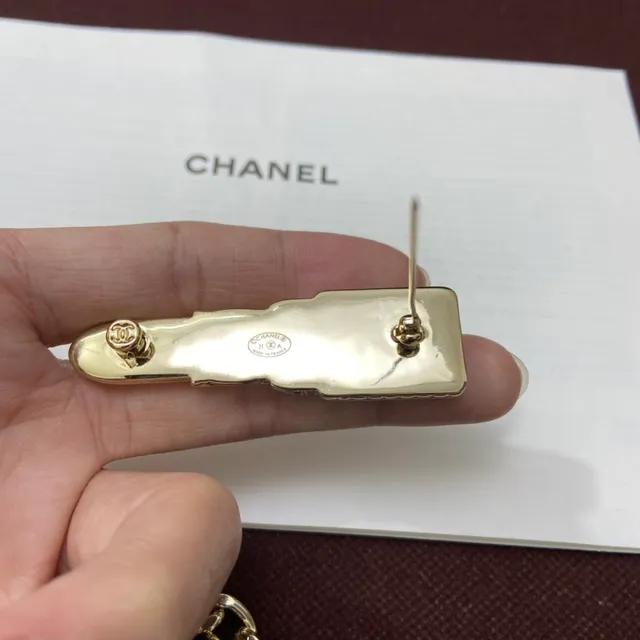 Chanel Lipstick Pendant Gold Black Curb Chain Enamel Pendants Necklace 5
