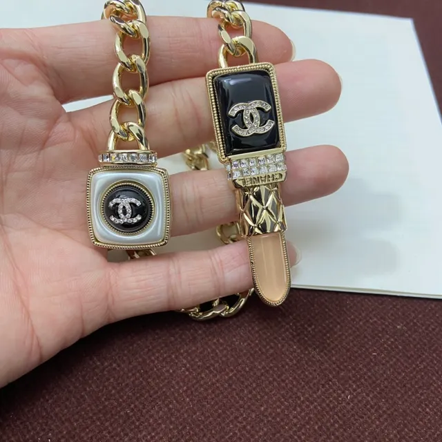 Chanel Lipstick Pendant Gold Black Curb Chain Enamel Pendants Necklace 7