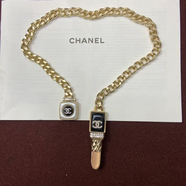 Chanel Lipstick Pendant Gold Black Curb Chain Enamel Pendants Necklace 9