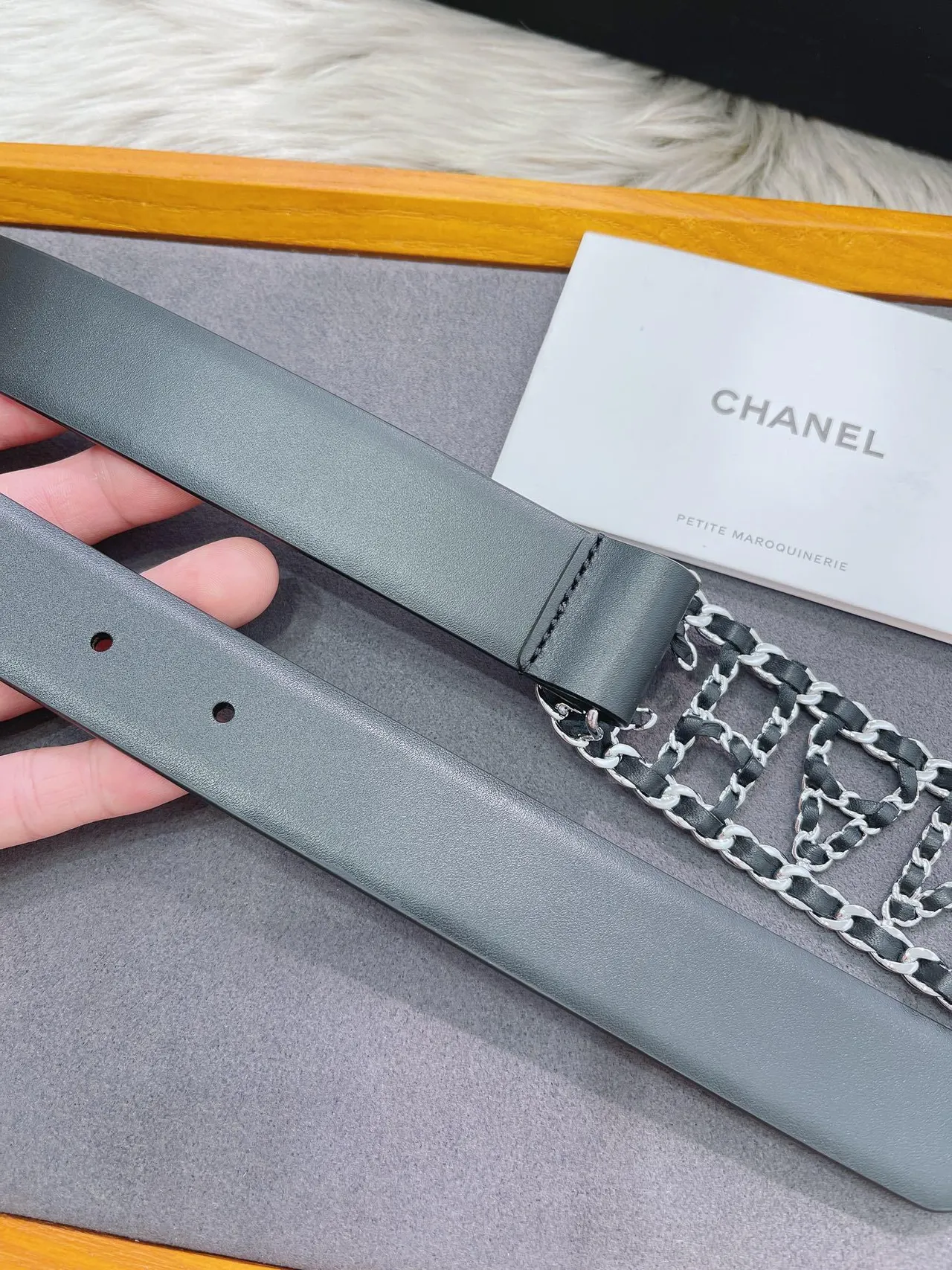 Chanel Logo Chain Belt Black Silver Buckle Strap Leather Belt 4
