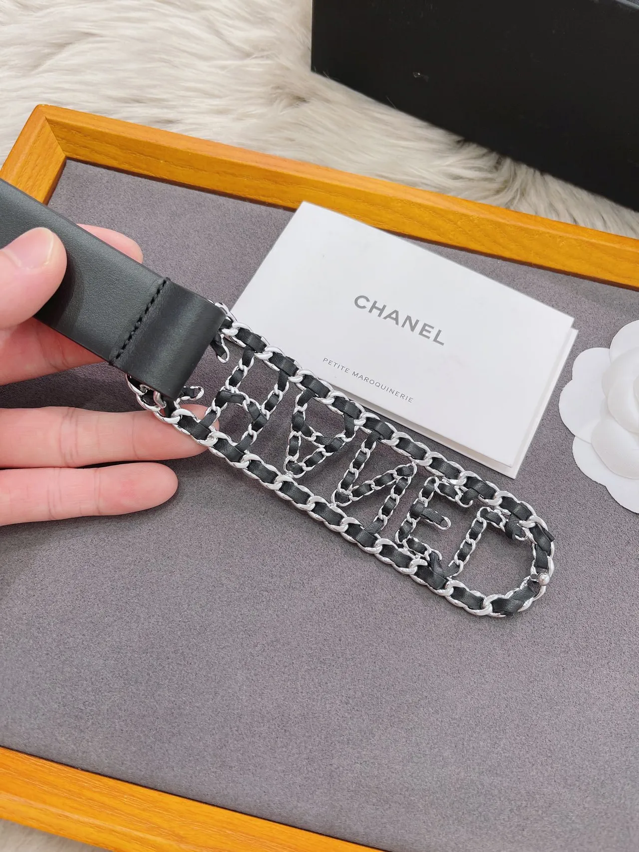 Chanel Logo Chain Belt Black Silver Buckle Strap Leather Belt 6