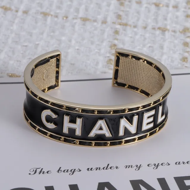 Chanel Logo Cuff Black Enamel and Gold-Tone Bracelet 2