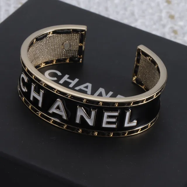 Chanel Logo Cuff Black Enamel and Gold-Tone Bracelet 3