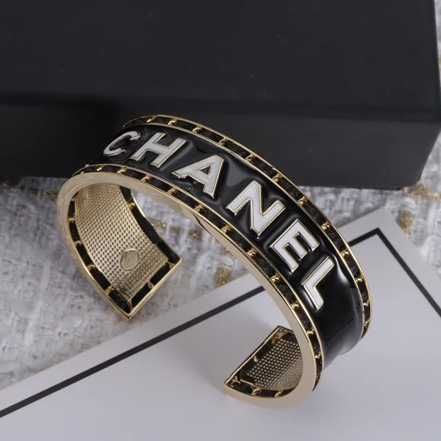 Chanel Logo Cuff Black Enamel and Gold-Tone Bracelet 4