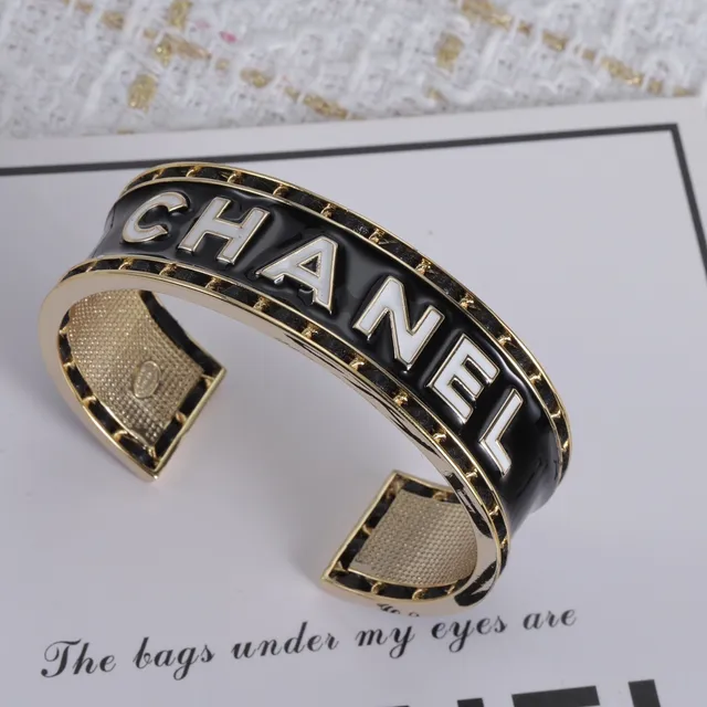 Chanel Logo Cuff Black Enamel and Gold-Tone Bracelet 6